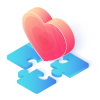Icono de un corazón sobre un rompecabezas